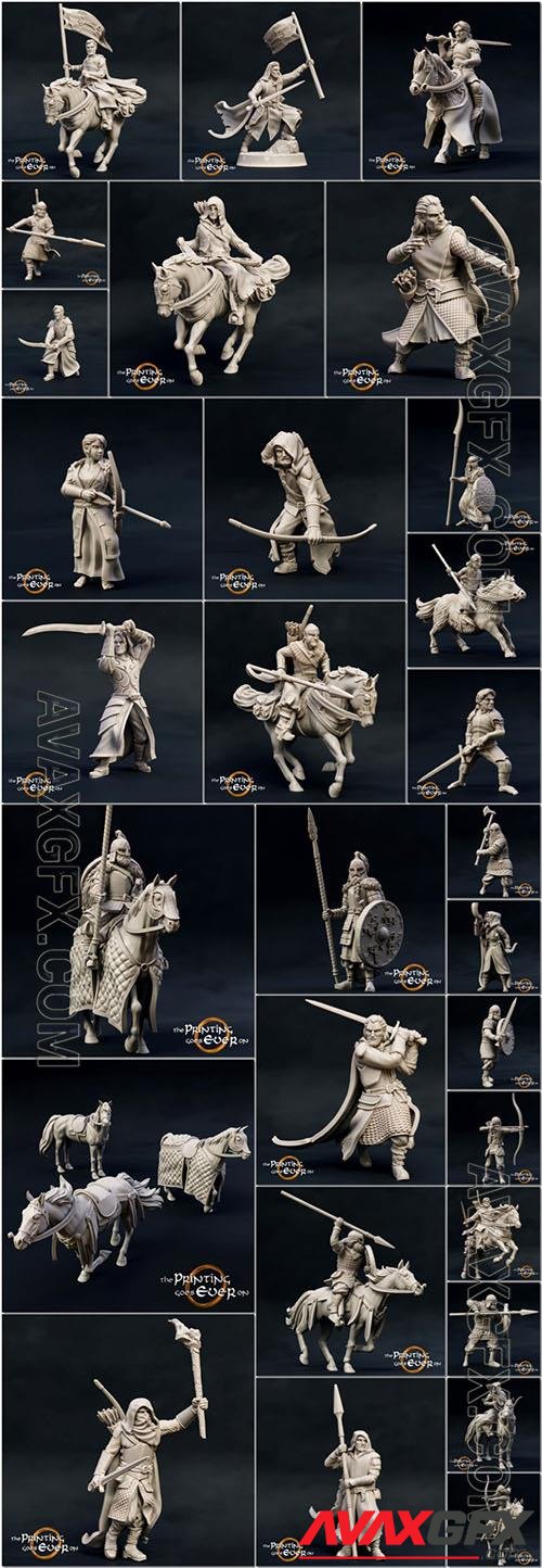 Ranger - big set collection 3d print woman warrior with bow, warrior with a sword, warrior on horseback, warrior with a spear