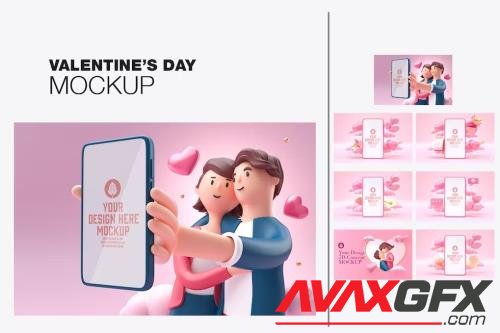 Set Valentine's Day Concept with Mobile Mockup  [PSD]