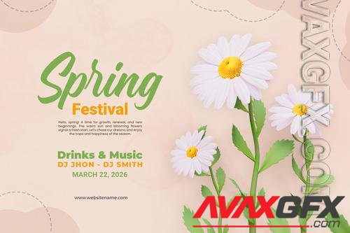 PSD spring festival floral banner template design, with white daisies