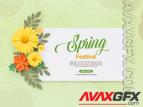 PSD spring festival floral banner design template, with white daisies