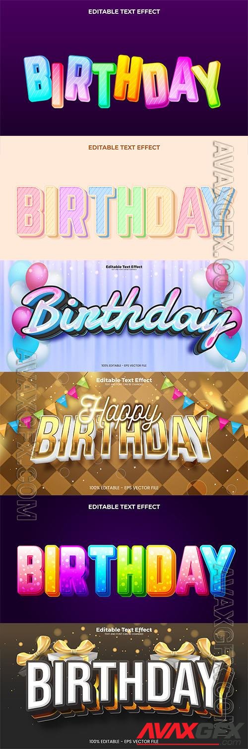 Happy birthday 3d editable text vector effect in modern trend style