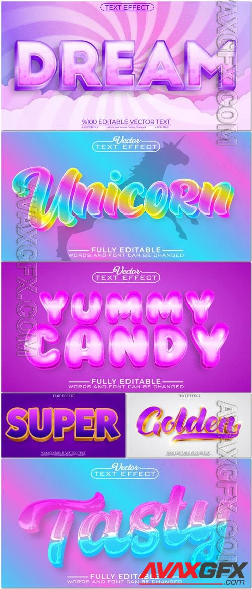 Vector 3d text editable, unicorn, super, text effect font vol 42
