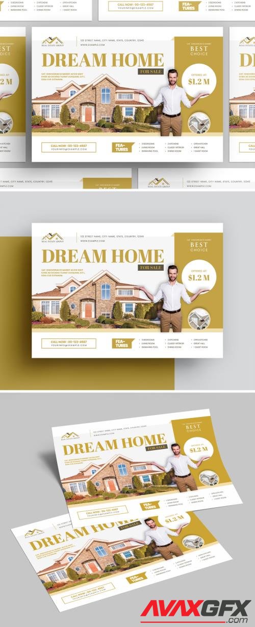 Real Estate Dream Home Flyer Layout with Golden Accents 536431851 [Adobestock]