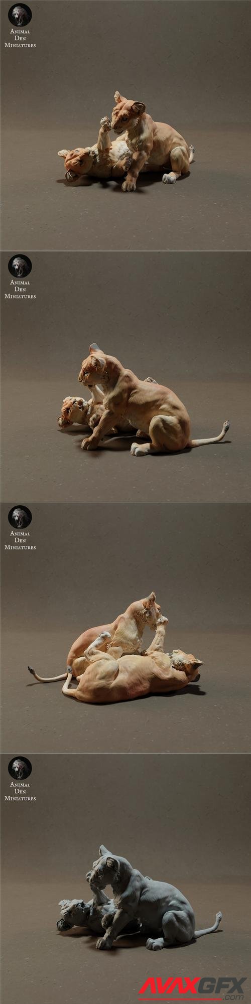 Lion Cubs Playing 3D Print