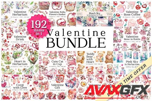 192 in 1 Valentine Clipart Bundle