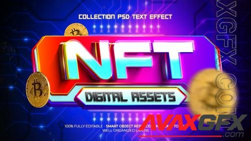 PSD nft collection digital assets 3d text effect with 3d object style rgb color