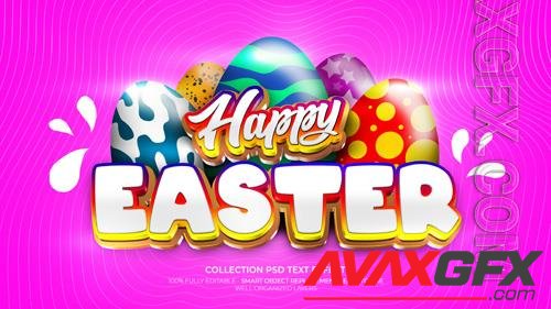 PSD happy easter 3d custom text effect with pattern and egg collection