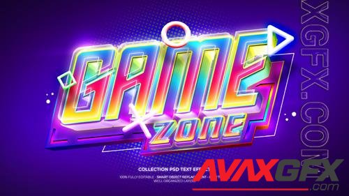 PSD game zone 3d text effect with 3d object game ornament and rgb color light