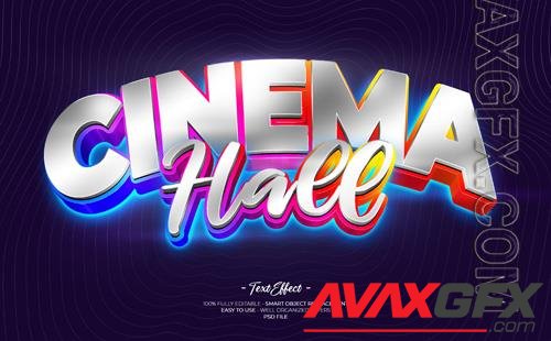 PSD cinema hall 3d custom text effect with led light rgb colorfull