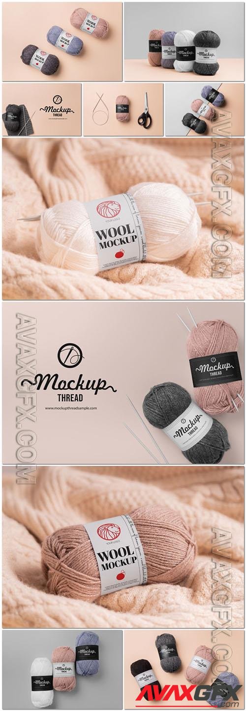 PSD set thread branding mockup, corporate identity top view