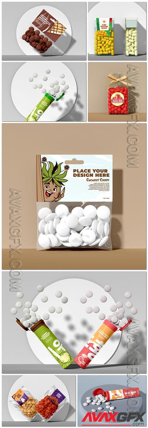 Set psd candy bag mockup