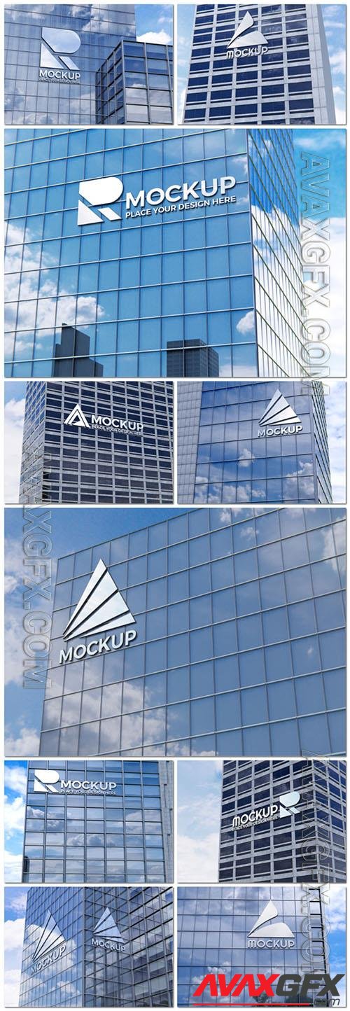 PSD building facade with logo mockup