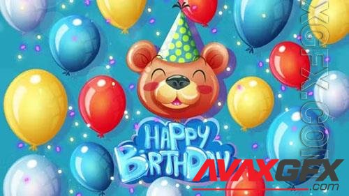 Happy Birthday, balloons and funny bear