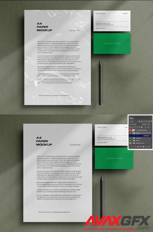Stationary, Poster, A4 Paper, Letterhead, Flyer, Business card Mockup Design with Editable Background 526779650 [Adobestock]