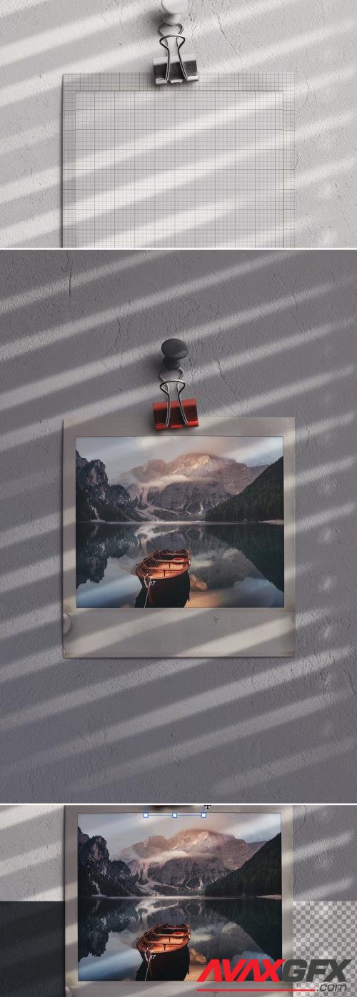 Instant Photo Clipped with Pin on Wall Mockup 525161050 [Adobestock]