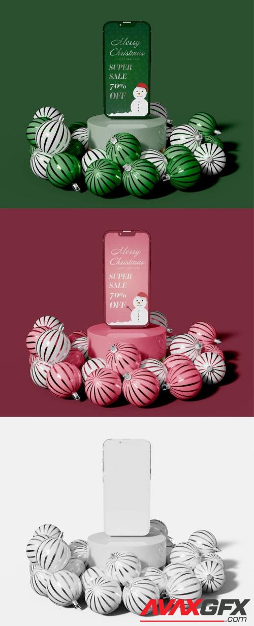 Set of Christmas Balls with Smartphone Mockup 524118650 [Adobestock]