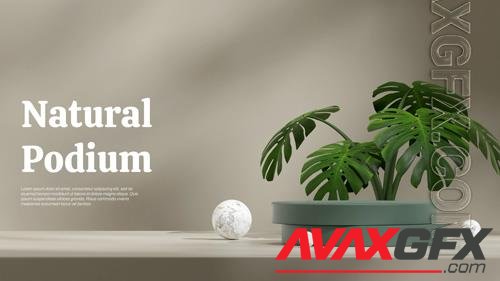 PSD 3d render podium in landscape monstera plant and marble ball