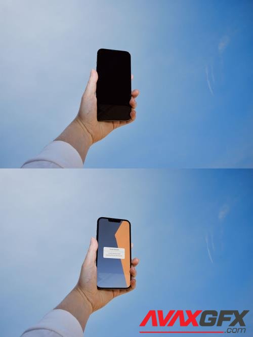 Mockup of Smartphone with Hand Against the Blue Sky 516595004 [Adobestock]