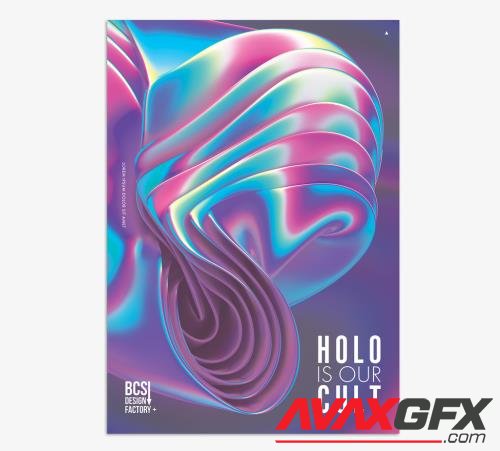 Creative Poster Layout with 3D Geometric Iridescent Holographic Shape 512439126 [Adobestock]