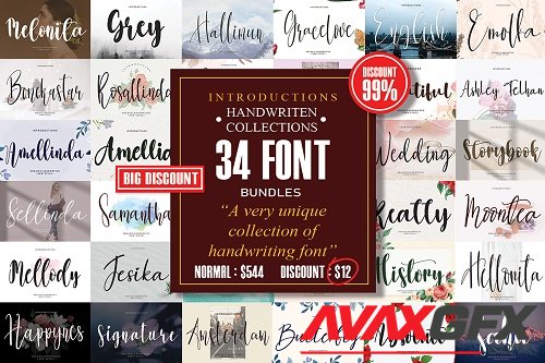 Script Handwriting Font Big Bundle - 34 Premium Fonts