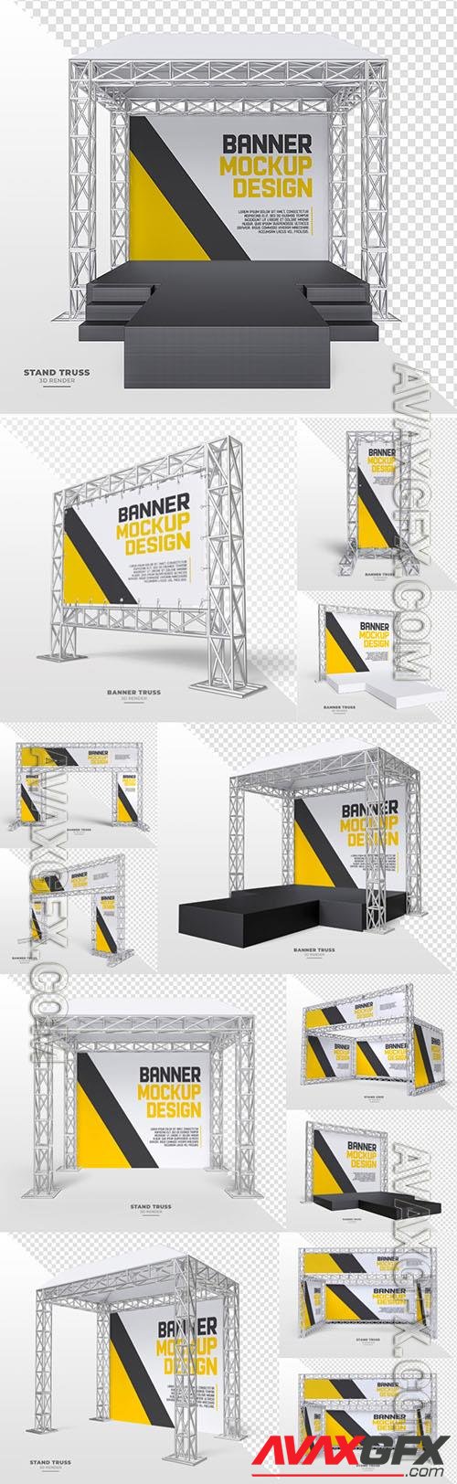 Outdoor advertising banner set with realistic metal truss system black and yellow[PSD]