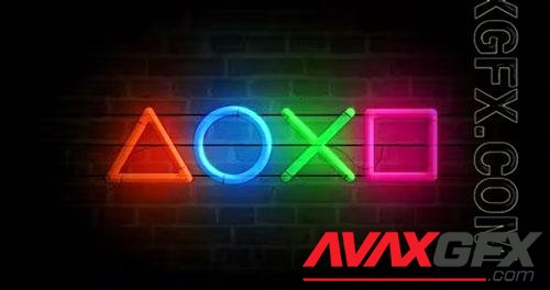Joystick icons esport video game neon on brick wall loop 43736692
