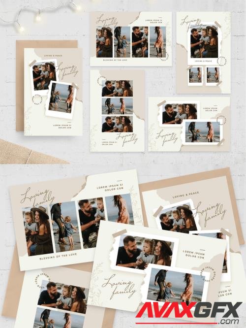Rustic Family Photo Collage Flyer Postcard with Torn Paper Style 499172644 [Adobestock]
