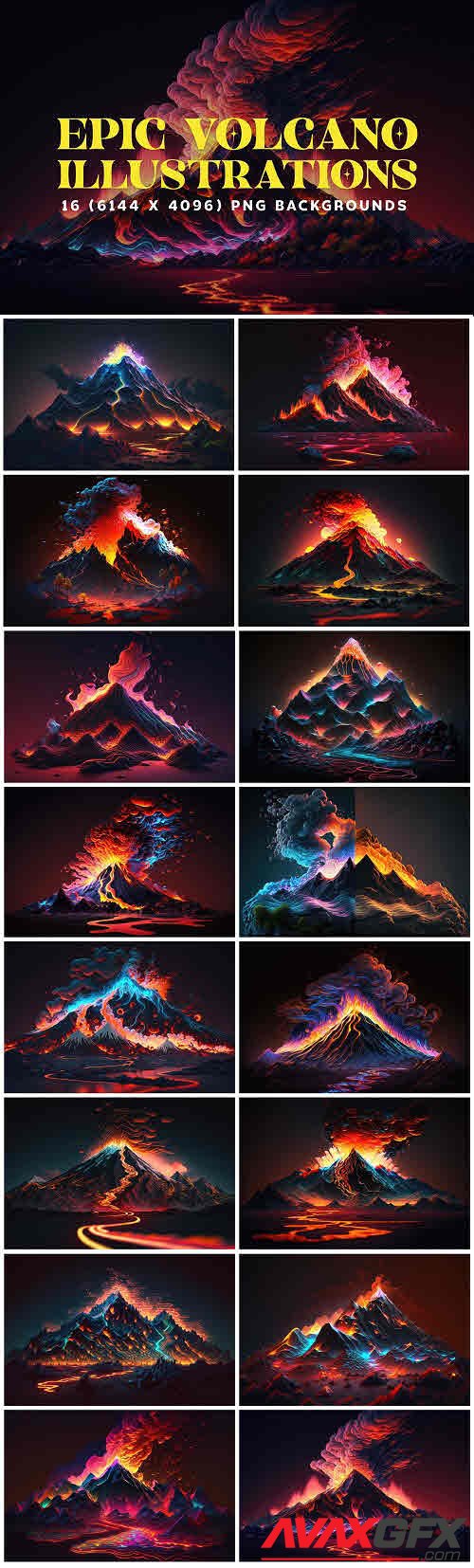 16 Moody Volcano Illustrations in 6K ( Epic Volcano) - 12780552