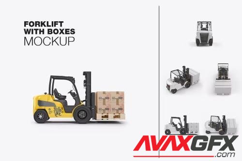Set Forklift with Boxes Mockup [PSD]