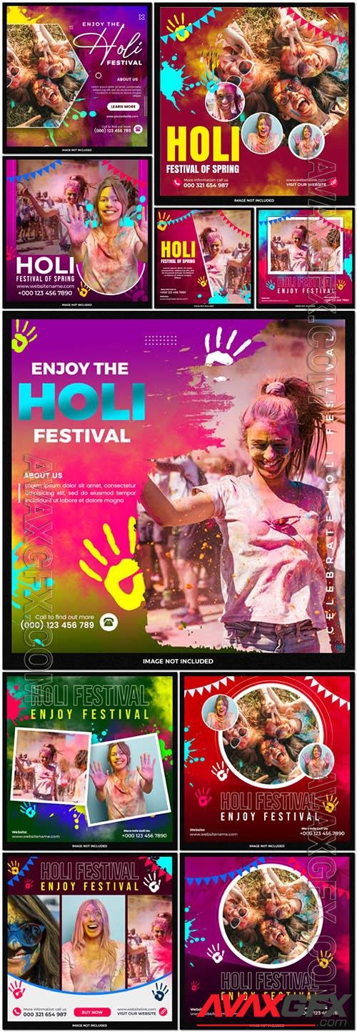 Holi festival social media flyer psd template design[PSD]