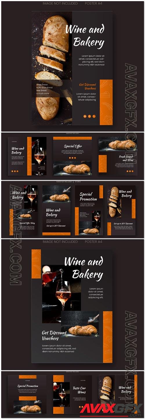 Bakery and wine social media psd design template stories[PSD]