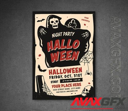 Halloween Party Flyer Layout with Grim Reaper Illustration 225730919 [Adobestock]