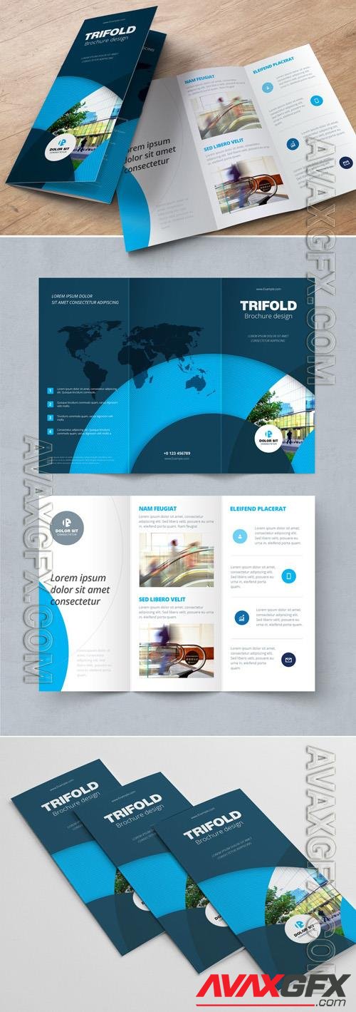 Dark Blue Trifold Brochure Layout with Circles 243716319 [Adobestock]