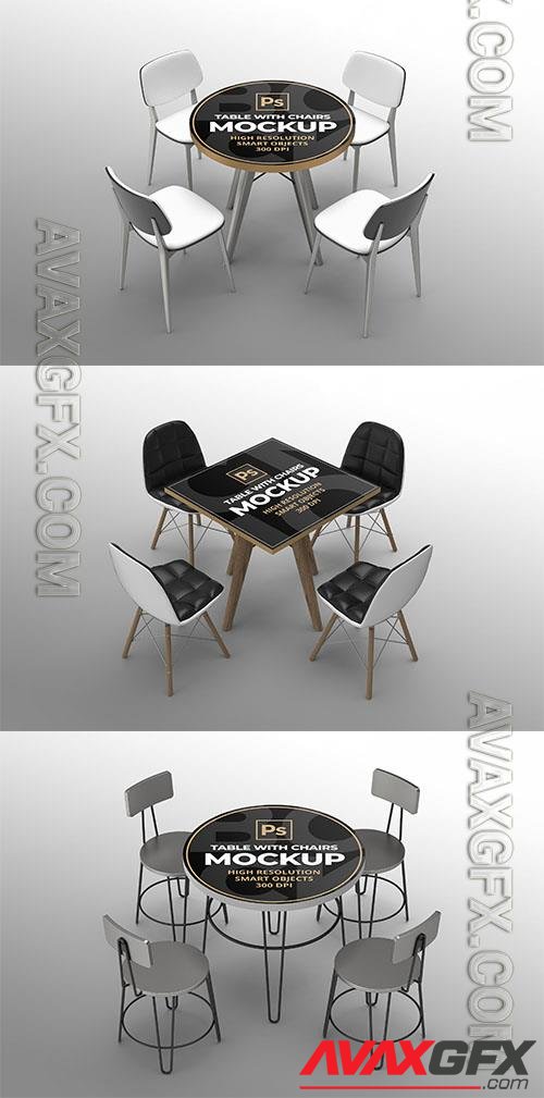Round and square table with chairs mockup psd design template