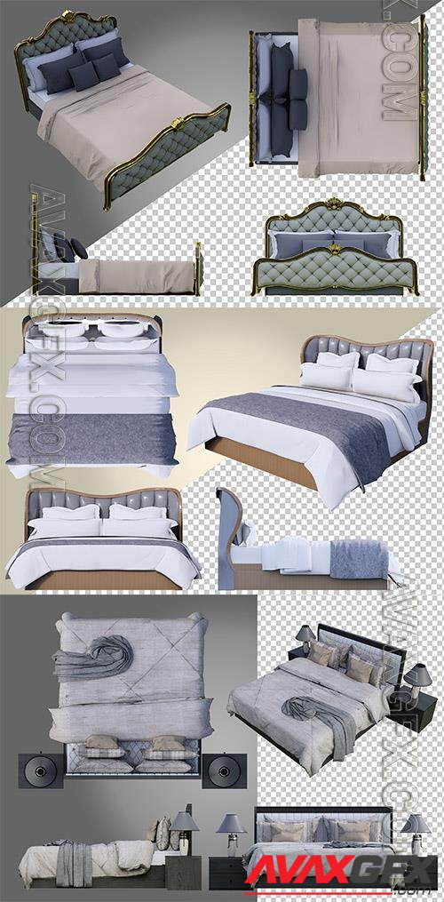 PSD bed with furniture mockup, design interior 3d rendering [PSD]