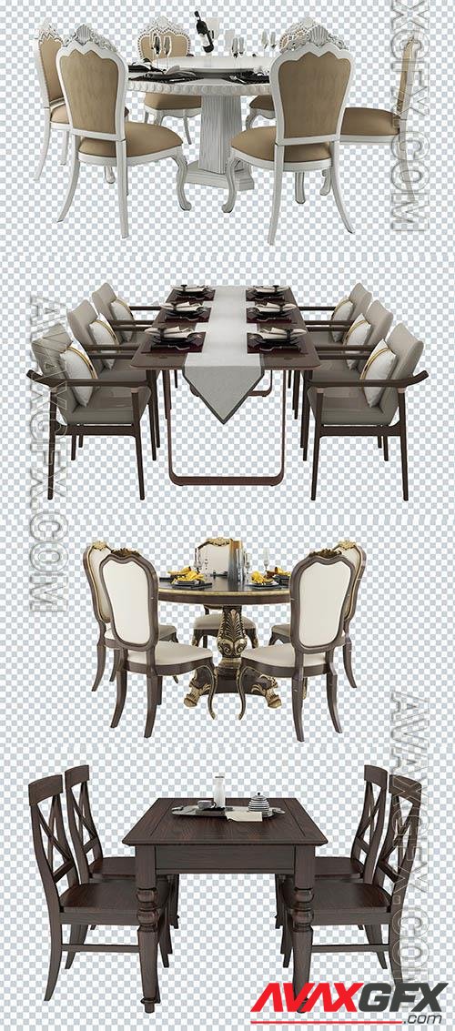 Classic tables and chairs, furniture, set on a transparent background [PSD]