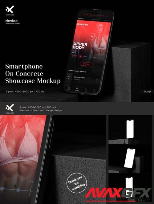 Smartphone On Concrete Showcase Black Scene Mockup - 2464697