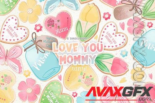 Love you mom design, mother's day clipart
