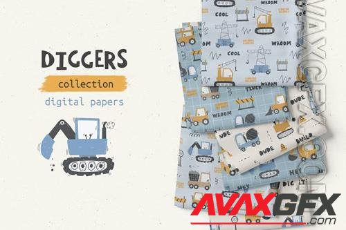 Diggers Collection - Baby Digital Papers design template