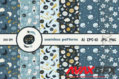 Collection of Cute Space Seamless Patterns design template