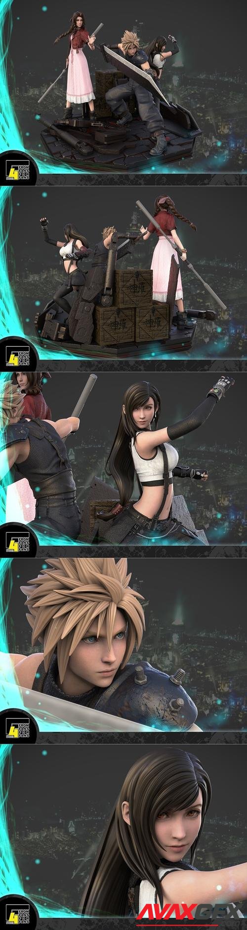 F4 studio - Final Fantasy 7 Remake Cloud, Aerith, Tifa Diorama 3D Print