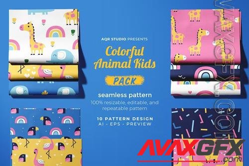 Colorful Animal Kids - Seamless Pattern [PNG]