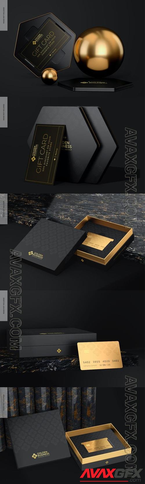 Golden credit card box psd template mockup beautiful design