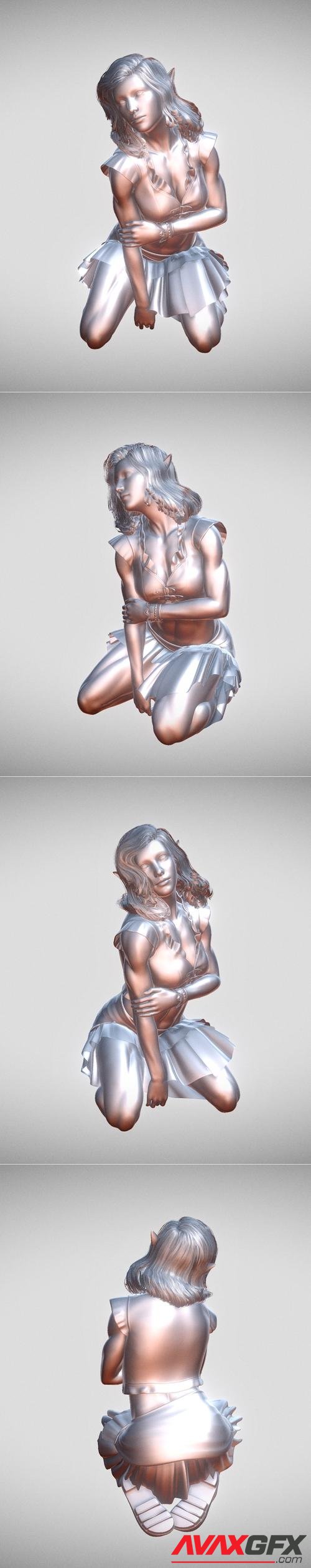Elf Girl Kneeling 3D Print