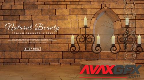 PSD brick wall castle podium with candle for product presentation [PSD]