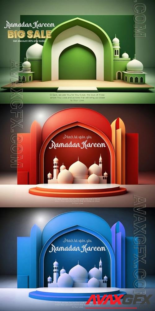 Islamic ramadan kareem and eidpsd  podium stage display mockup [PSD]