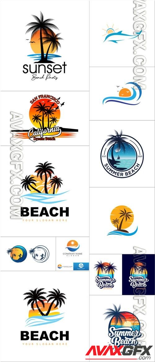 Summer logos vector with beach sunset view design [EPS]