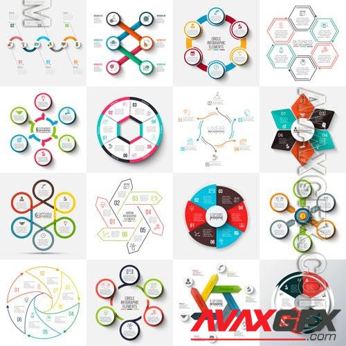 Vector arrows hexagons circles and cycle elements infographic templates with 6 options [EPS]