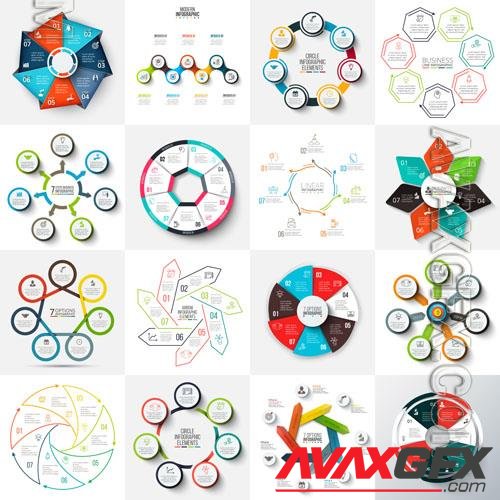 Arrows heptagons circles and cycle elements vector infographic templates with 7 options [EPS]