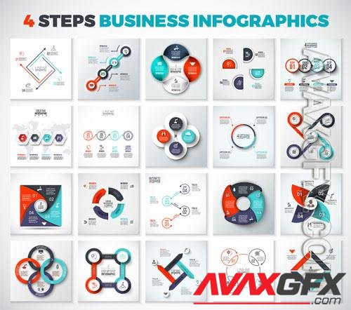 Big collection of vector arrows squares circles and other elements for infographic with 4 options [EPS]